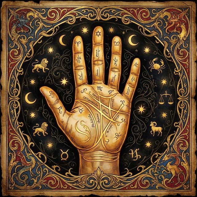 Free hand reading - ancient palmistry illustration